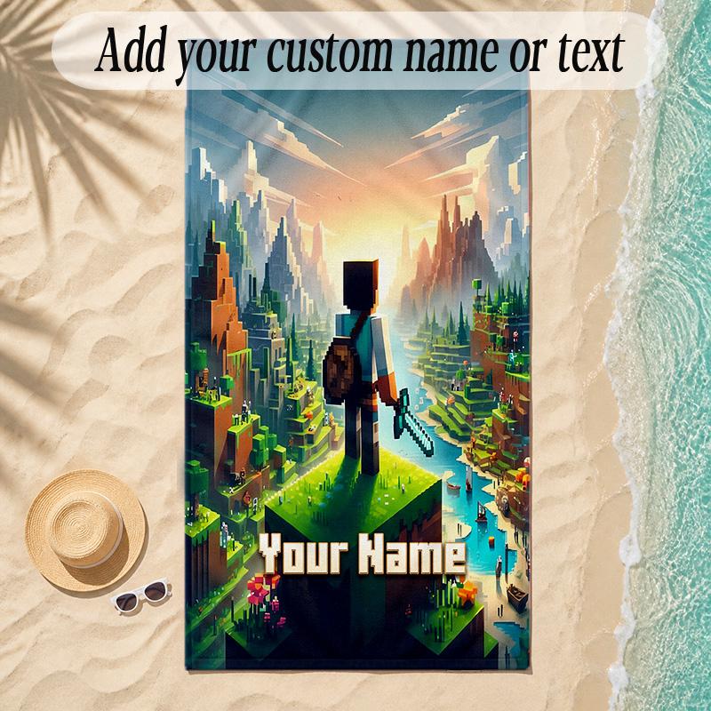 Beach TowelMinecraft Custom Name Text Personalized Soft Towel for Beach Pool Indoor Home Decor Gift