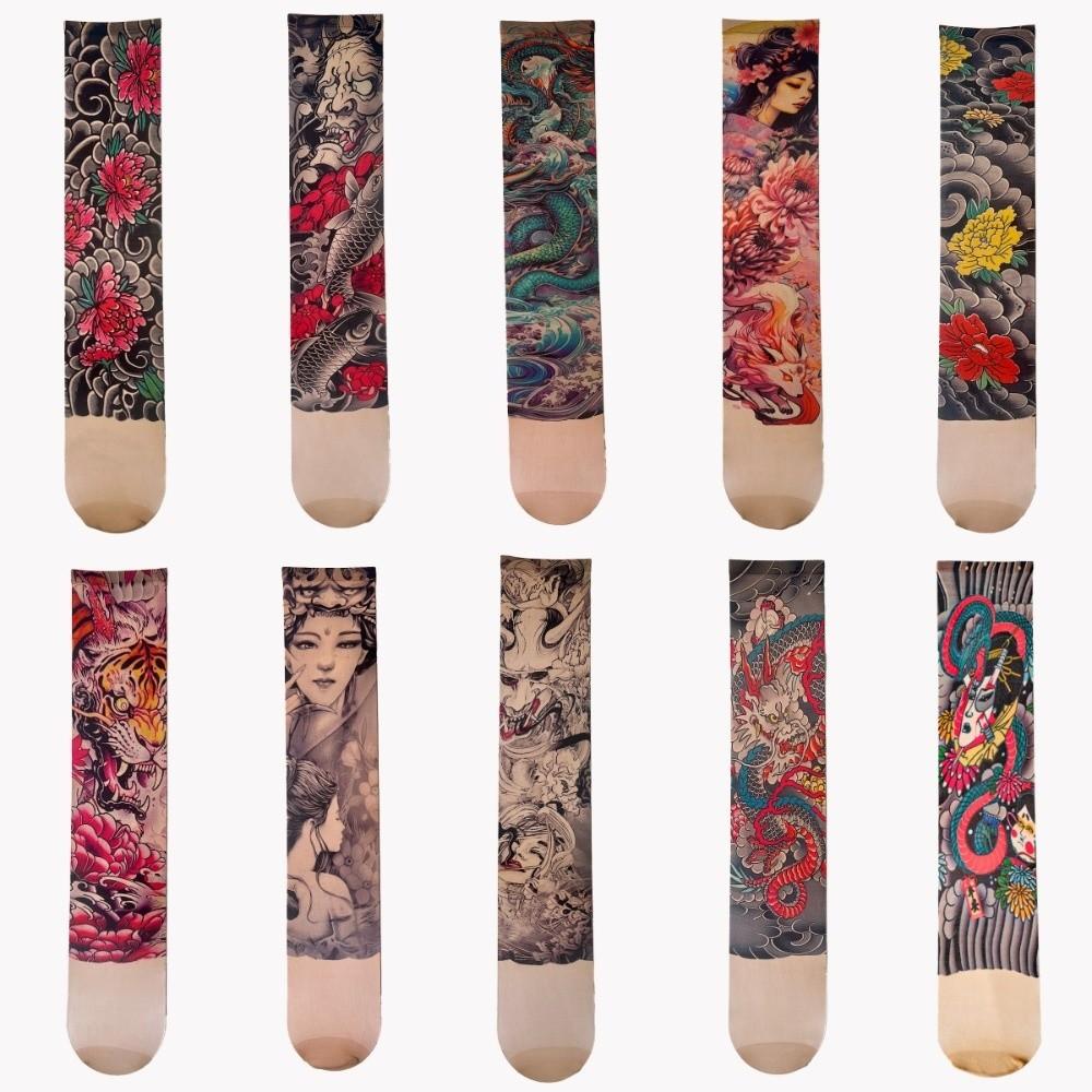 Breathable Fake Tattoo Socking Elastic Sun-proof Socks Flower Full Leg Tattoo Socks Driving