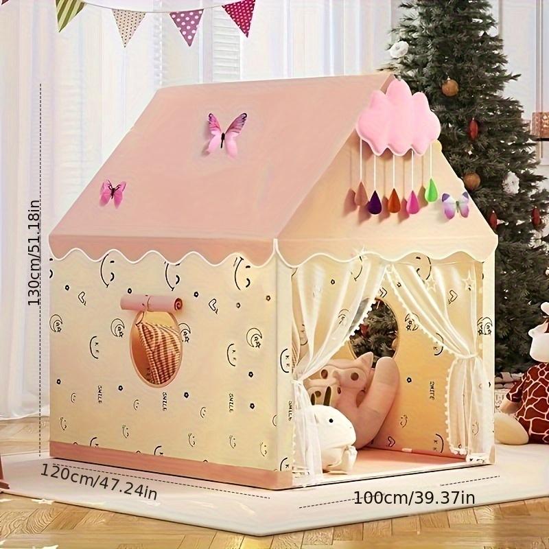 Princess Fairy Tale Tent for Kids Pink Beige Cottage Style Play Tent with Cloud Butterfly Decor Synthetic Fiber Indoor Outdoor