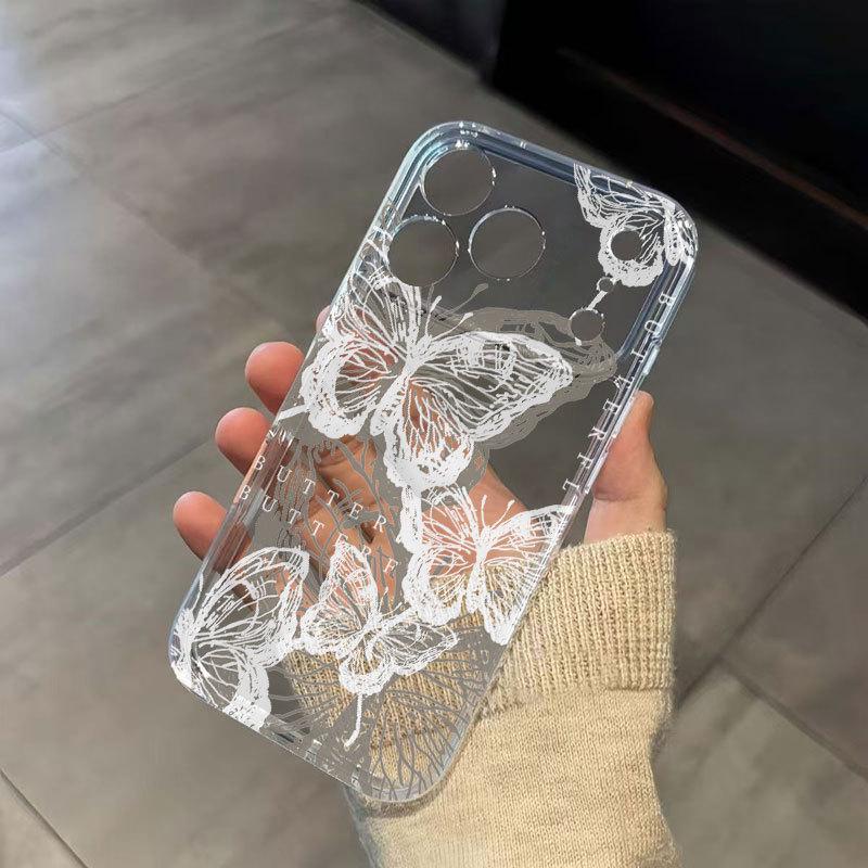 Butterfly Ink Painting Transparent Phone Case for Apple iPhone 13/14/15 Pro/16 Pro Max/17