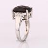 Smoky Quartz & White Topaz Ring 925 Sterling Silver Rhodium Plated Cushion Gemstone Ring for Women