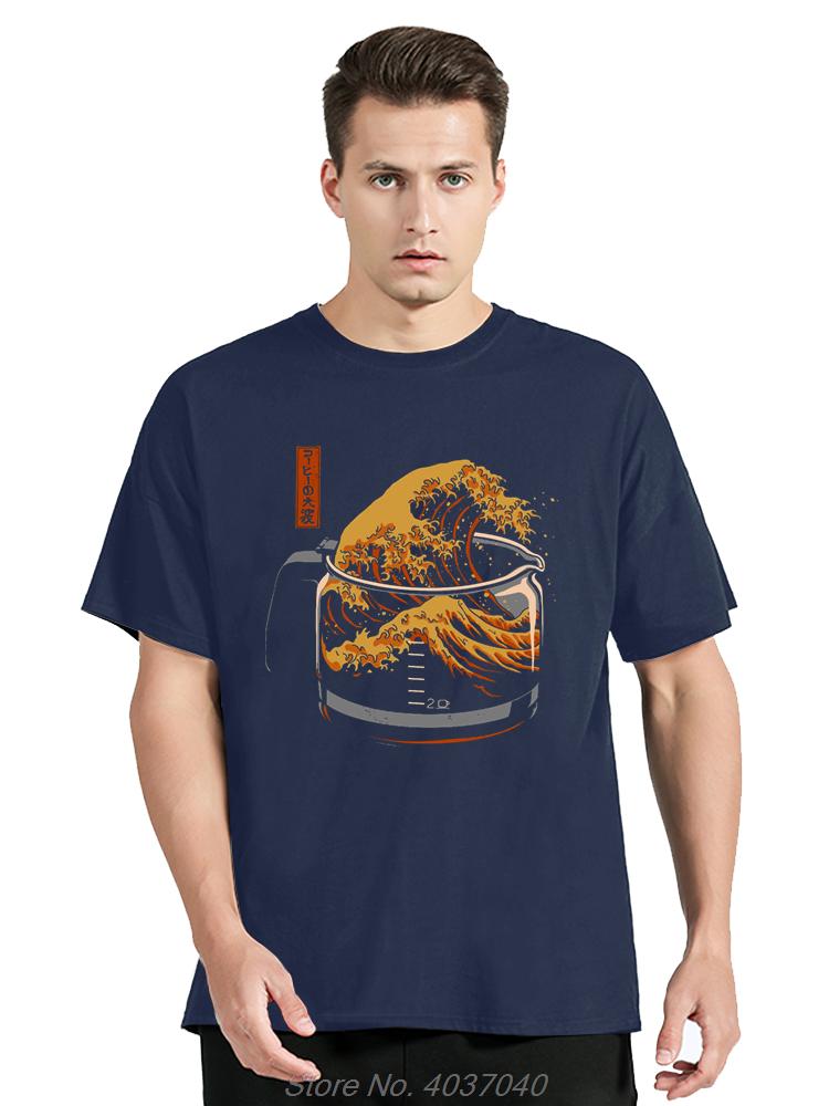 Funny The Great Wave Of Coffee Classic T-shirt Men Fashion Casual Tshirt Cotton Tops Tees Oversized T Shirt Loose Streetwear