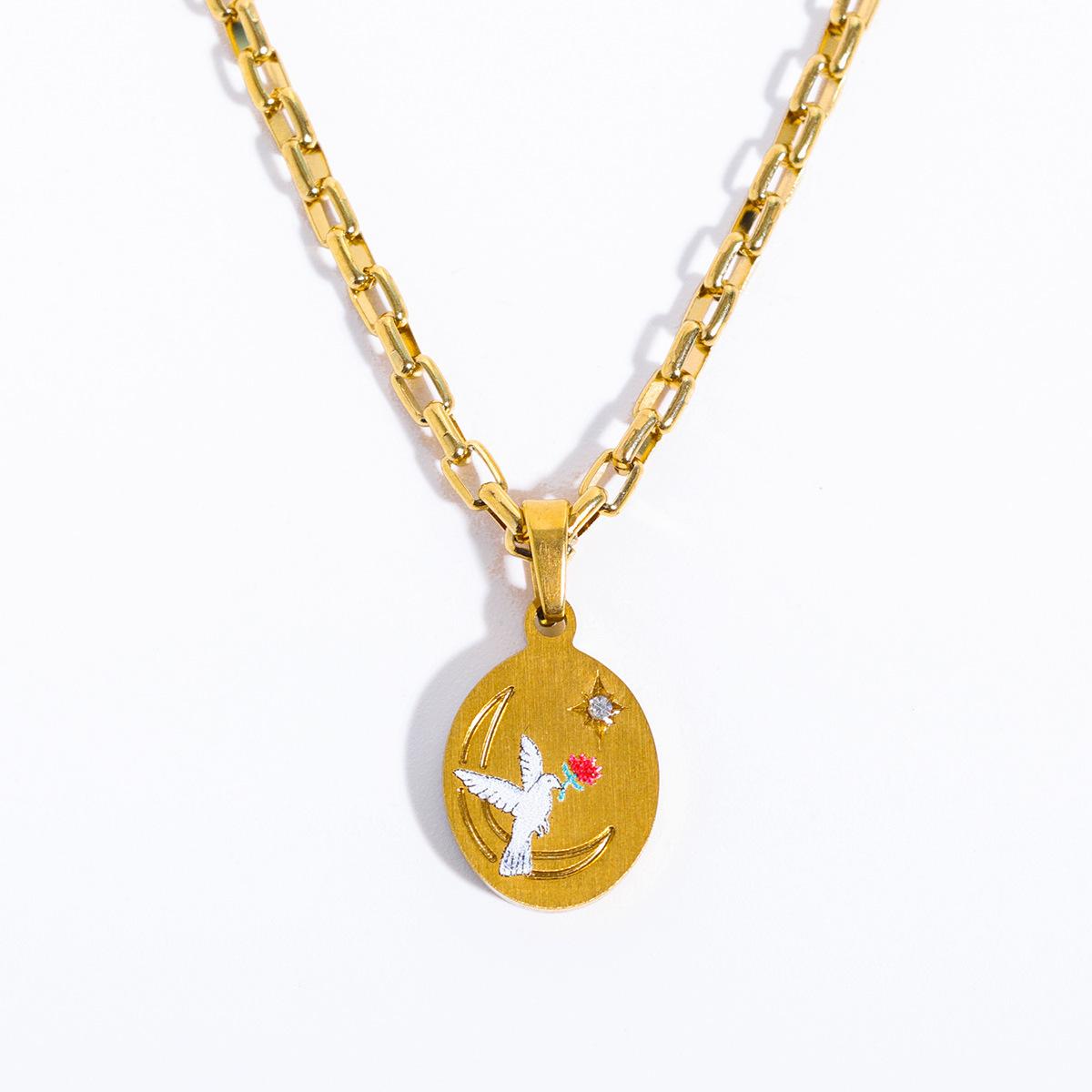 Hand Painted Light Luxury High Color Retention Pendant Necklace Hand Painted Flower Love Pendant Sweater Chain Valentine S Day Titanium Steel