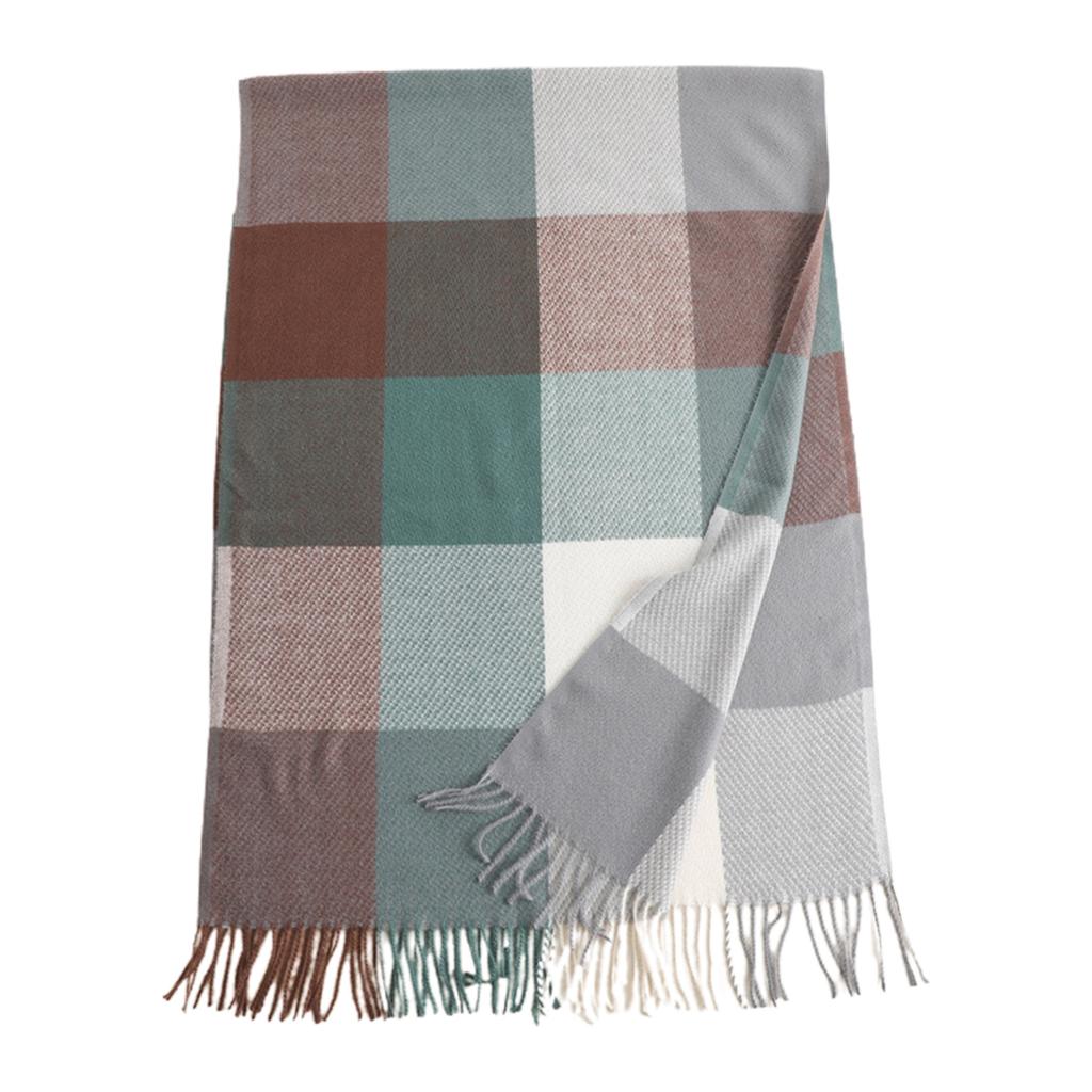 Colorblocking Fringe Soft Scarf Casual Polyester Faux Cashmeres Hundred Tassel Scarf Winter Warm Plaid Scarf Multiple Uses Shawl