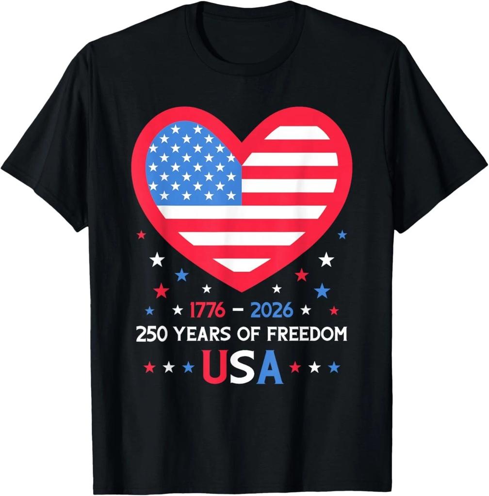 250 Years of Freedom USA Heart 1776-2026 250th Anniversary T-Shirt