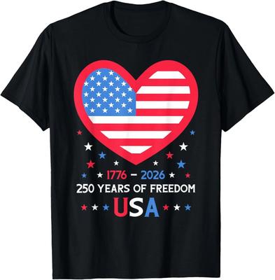 250 Years of Freedom USA Heart 1776-2026 250th Anniversary T-Shirt