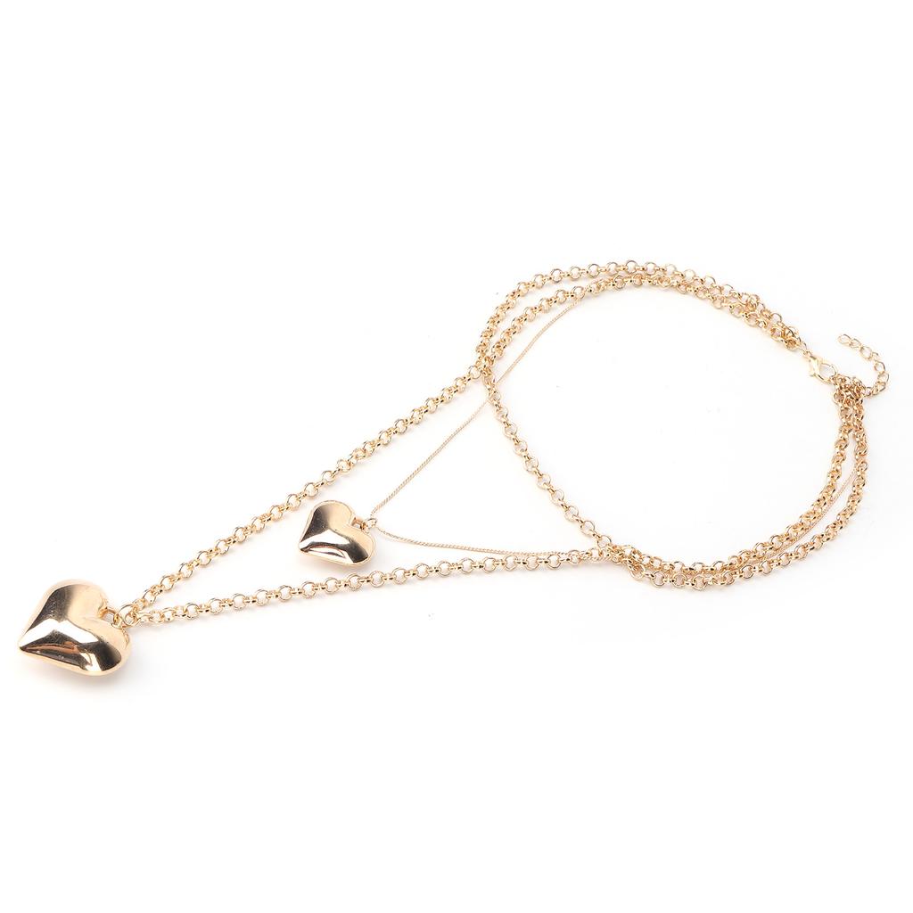 Multilayer Heart Pendant Necklaces Alloy Heart Long Chain Necklaces for Women Gold