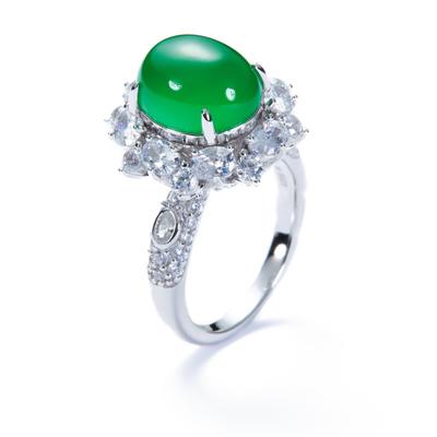 Ghiaccio naturale trasparente agata cloronice stile retrò pieno di diamanti anello aperto femminile ovale anello viso uovo gioielli