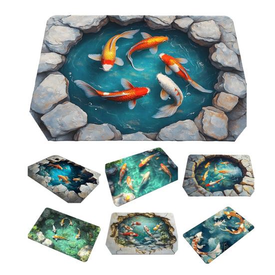 3D Optical Illusion Rug Realistic Fish Pond Area Rug Washable Goldfish Pond Doormat Non-Slip Floor Mat for Kids Playroom Living Room Bedroom Entrance