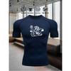 Men's Compression Shirt Quick Dry Navy Blue Gym T-Shirt Mountain Bike Print Workout Sportswear