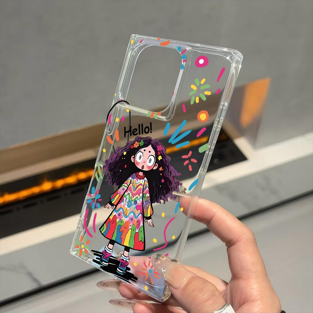 

Прозрачный квадратный чехол-бампер для iPhone 16 ProMax 14 Pro Max 13 12 11 15 Plus, защита от окисления, цветной узор с девушкой iphone 16