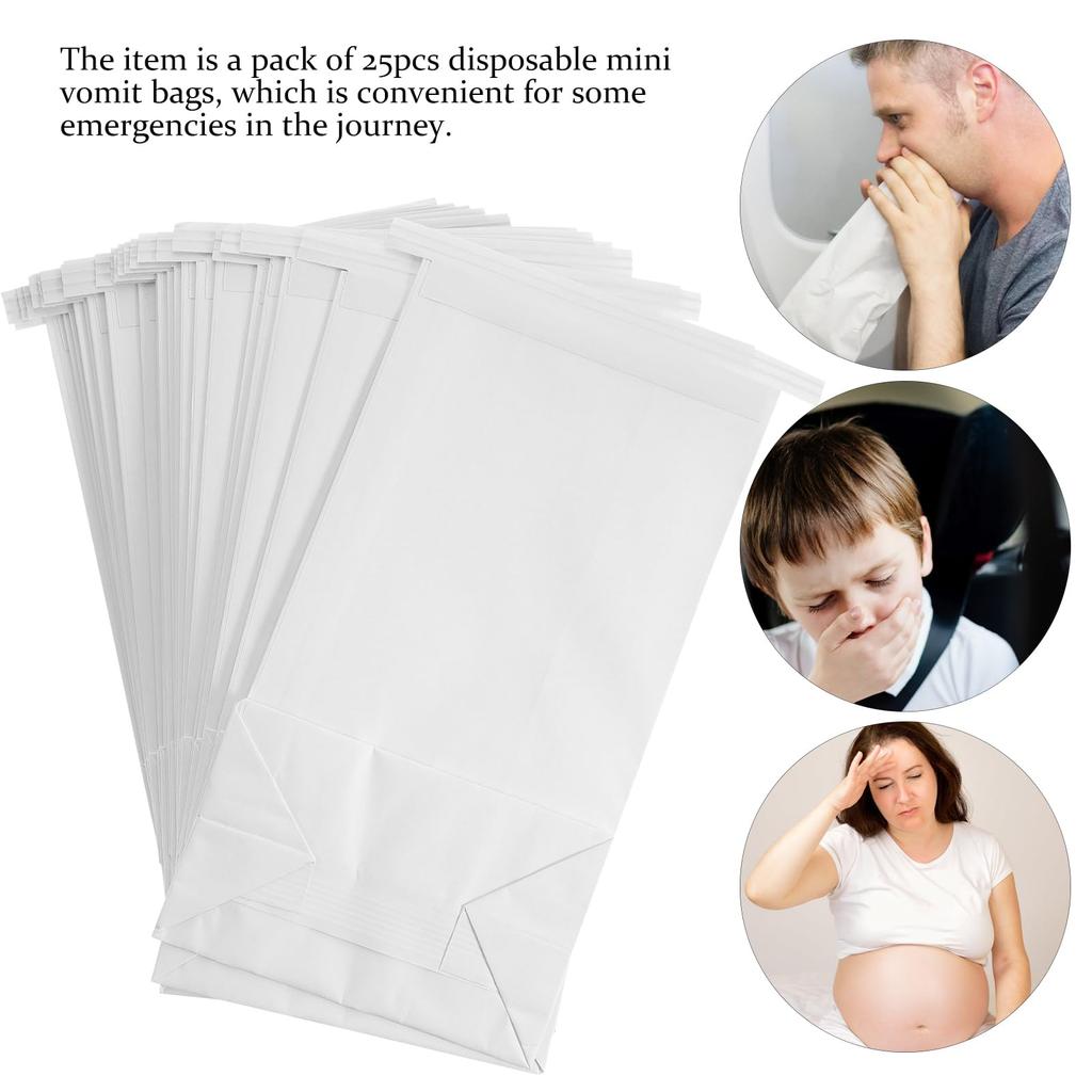 POPETPOP Disposable Vomit Bags, Portable Vomit Bags, for Airplane & Travel Sickness, Morning Sickness, and Pregnancy, 25-Pack