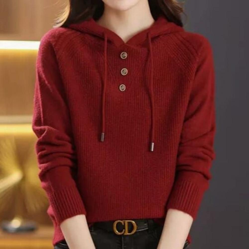 Navava Men Ribbed Solid Button Point Hood Long Sleeve Knit Tee Nk3377