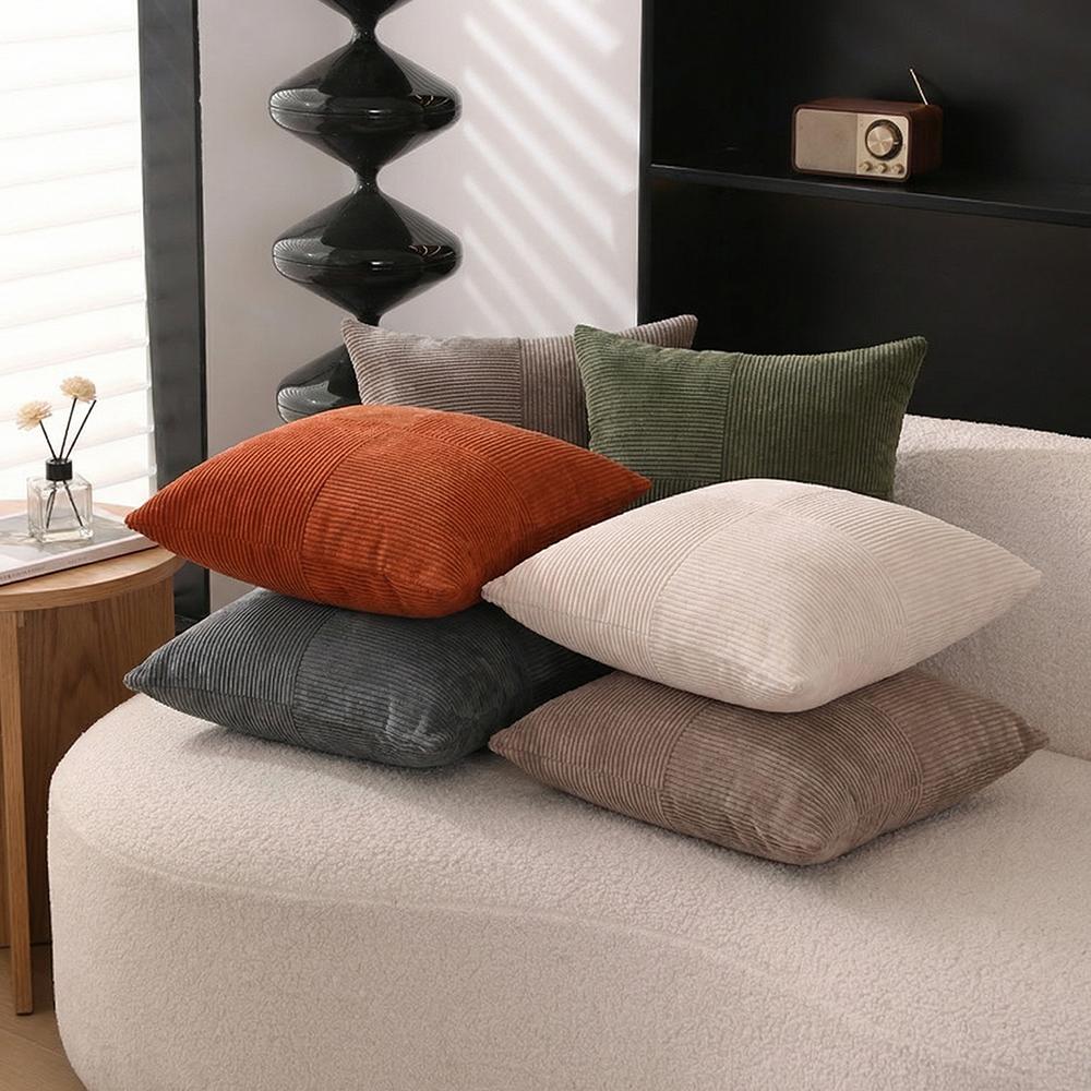 Corduroy Striped Square Cushion Covers Simple Solid Color Pillowcase Cross Patchwork Textured Cushion Case Sofa Home Decor