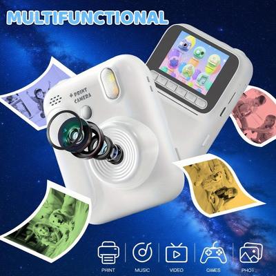 Dětský instantní fotoaparát Barevný tiskový fotoaparát 32GB 1080P Termální tisk Digitální fotoaparát Tisk Fotografie Video Hry Hudba Dětský dárek