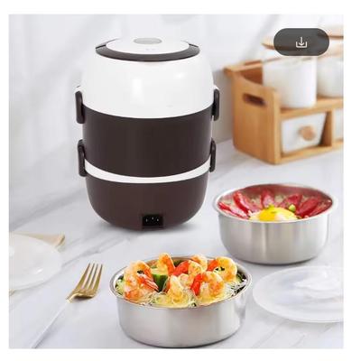 Cutie de prânz electrică nouă 2026, 3 straturi 2L Portabilă Electrică Încălzită Cutie de prânz Bento Oală de orez, 110V 200W, Oțel Inoxidabil+PP