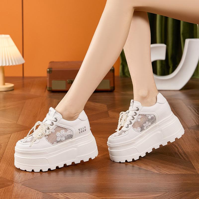 Thick-soled Women's Autumn New Hollow Breathable Mesh Sandals Versatile Casual Shoes Inner Height-increasing Women's Shoes