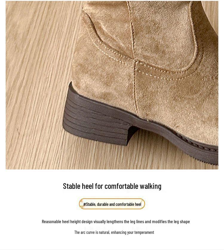 Damskor Mocka Vintage Rynkade Höga Stövelskaft - Wasteland-stil, Mångsidiga Staplade Långskaftade Stövlar för Vår och Höst 2025