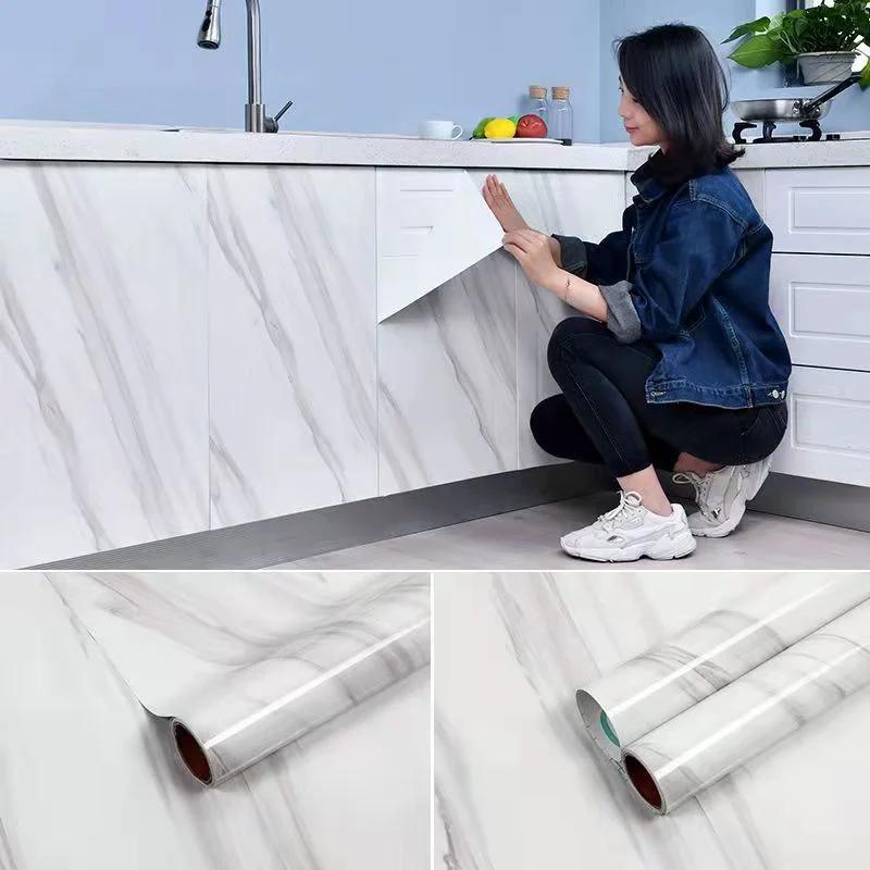 55cm Marble PVC Waterproof and Oil Resistant Self-adhesive Wall Sticker for Living Room and Kitchen Cabinet Decoration Wallpaper