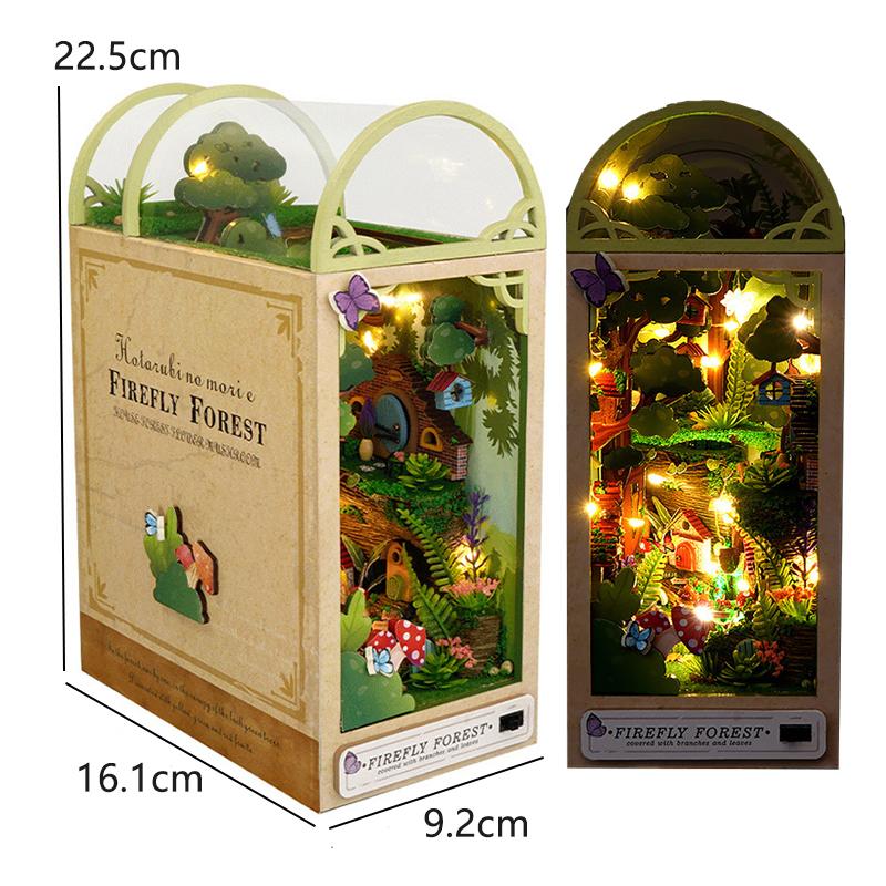 DIY Book Nook Kit Miniature DollHouse 3D Wooden Puzzle Home Decoration Bookshelf Bookend With LED Light Toy For Christmas Gifts