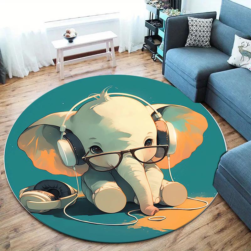 elephant Round Area Rug,Carpet Rug for Living Room Bedroom Sofa Playroom Decor,Non-slip Floor Mat