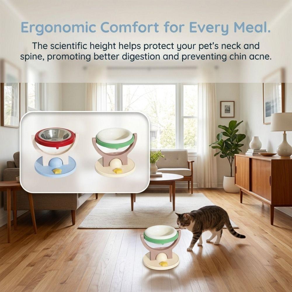 Adjustable Angle Cat Bowl 304 Stainless Steel Pet Feeder Creative Water Food Bowl Indoor