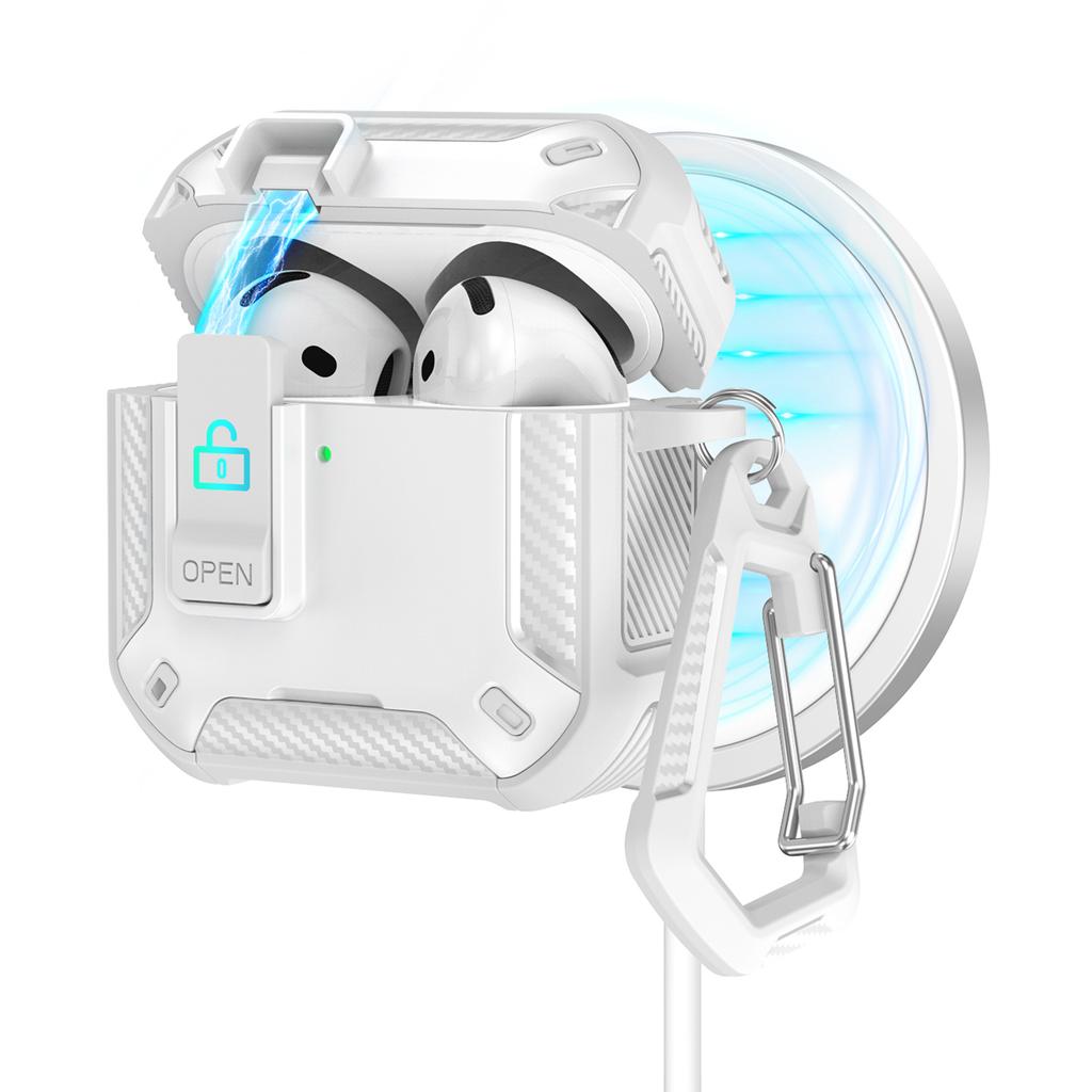 For AirPods 4 Case Compatible with MagSafe TPU PC Earbuds Cover with Carabiner/Stand