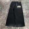 Jeans Harajuku com padrão bordado hip-hop solto grande, tendência da moda americana Y2K, jeans solto masculino, calças largas de rua