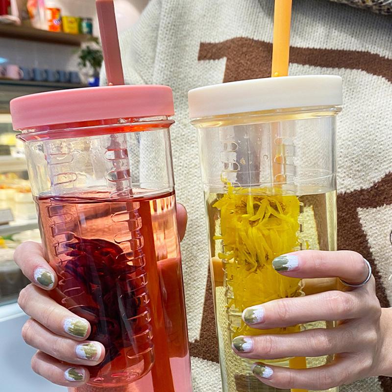 Plastic Water Bottle Portable With Straws Fruit Infuser Tea Juice Cup Fitness Sport Outdoor Travel Bottles Kettle Transparent