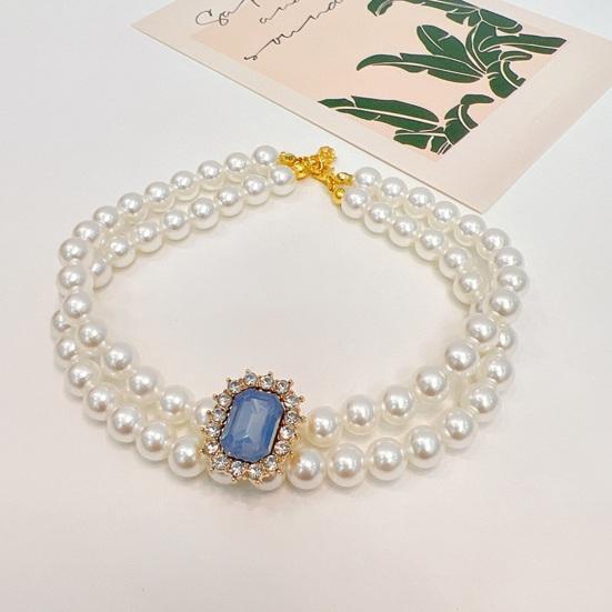 Pet Necklace Sparkling Rhinestone Pet Fake Pearl Collar Stylish Double Layered Dogs Cats Necklace Pet Supplies