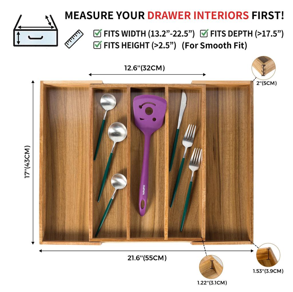 Utoplike Cutlery Storage Extendable Cutlery Wooden Storage Sliding Dish Storage Kitchen Drawer Tabletop Drawer, Case, Box, Tray, Case, Storage,