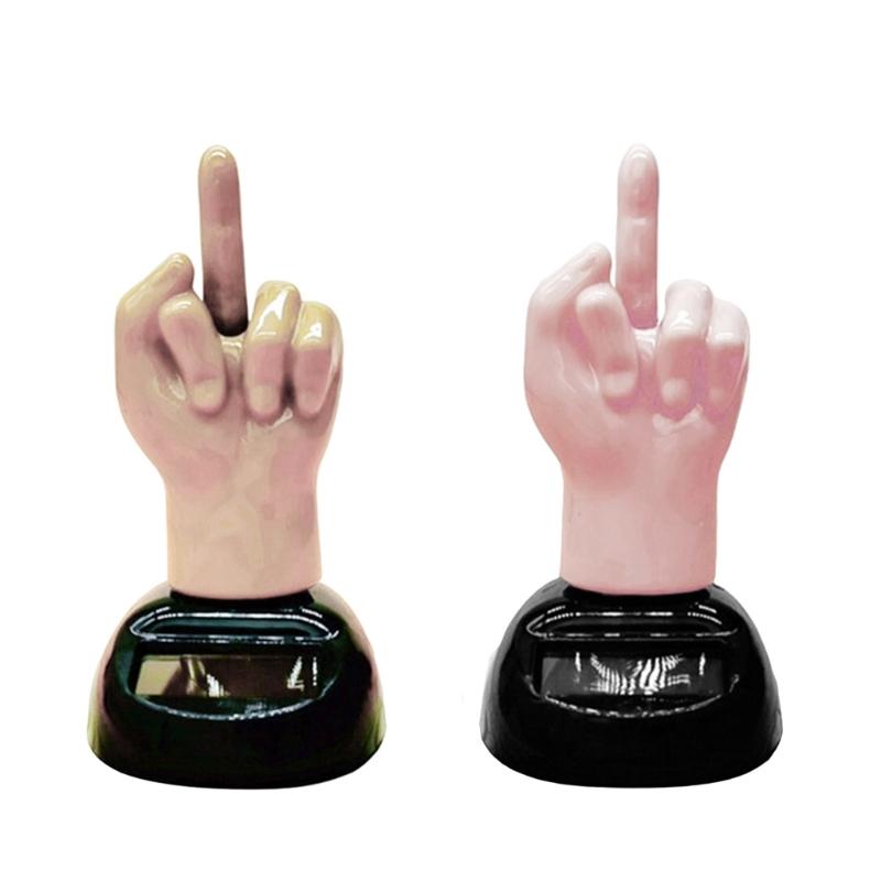 Solar Middle Finger Shakings Toy Car Dashboards Dancing Figure Toy Brown Creative Car Bobbleheads Decorative Ornament