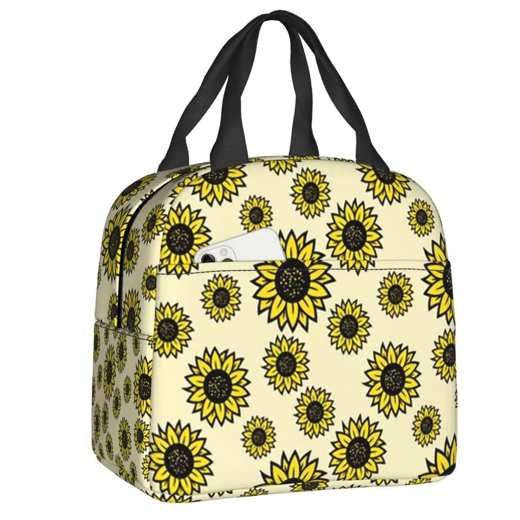 Sunflower With The Light Of Stars Insulated Lunch Tote Bag for Women Floral Cooler Thermal Food Lunch Box Kids School Children