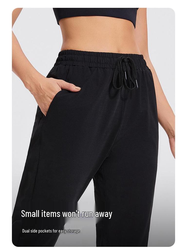 Unisex Quick-Dry Breathable Running Pants with Double Side Pockets and Elastic Drawstring