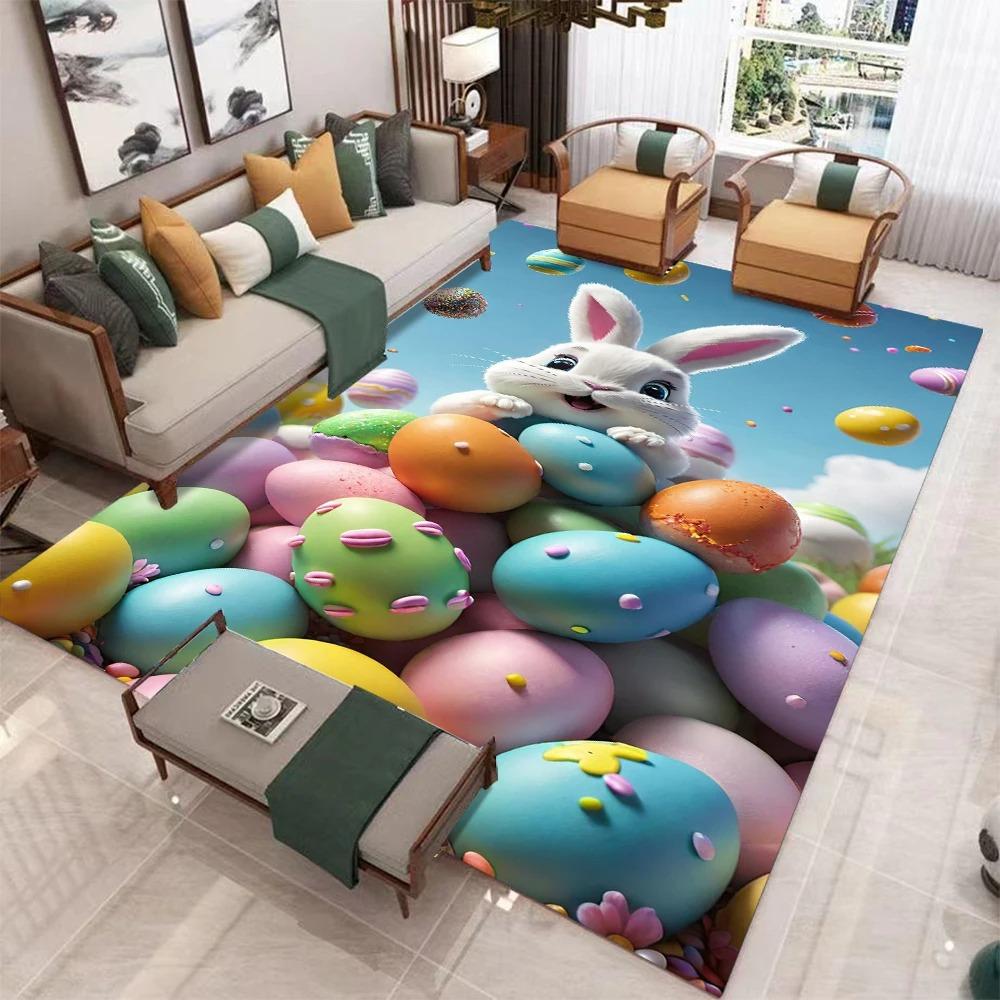 Easter Egg Floral Butterfly Rug Colorful Spring Holiday Carpet Living Room Bedroom Festive Decorative Floor Mat