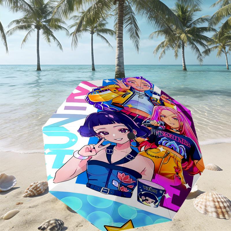 KPop Dämonenjäger Druck Regenschirm Automatisches Öffnen/Schließen - Tragbares Faltbares Design - Tägliche Nutzung für Reisen/Outdoor - Geschenk zum Geburtstag