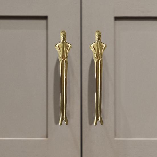 Door Handle Thinker-shaped High Hardness Fine Polishing Brass Drawer Cupboard Door Pull Handle for Home