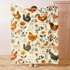1pc Chicken Element Blanket, Vintage Illustration Style, Chickens On The Farm, Flowers, Plants, Animals, Birds, Soft And Warm Pr