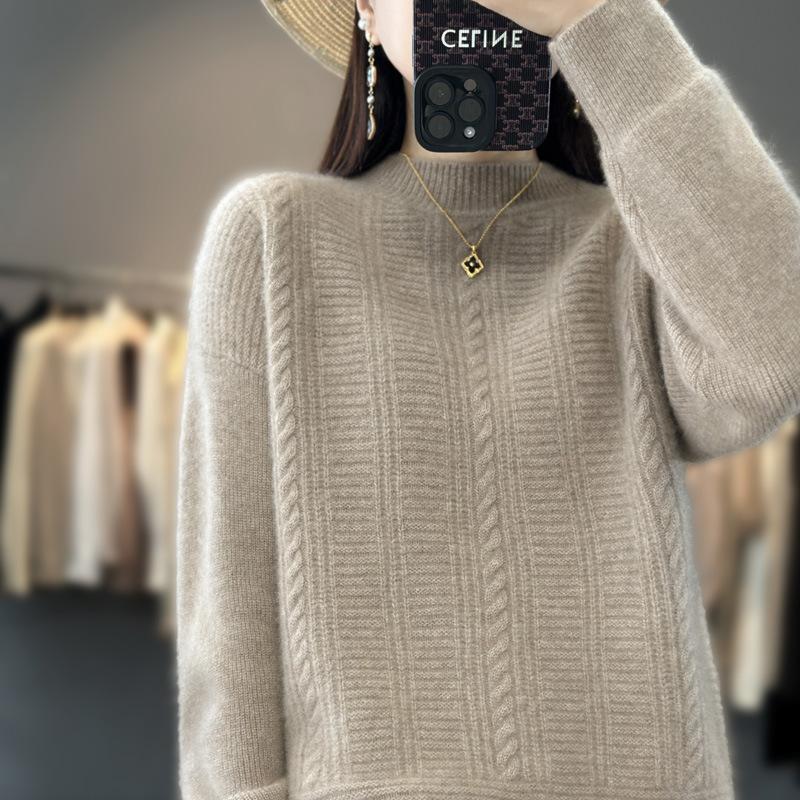 Semi-turtleneck twist sweater women's autumn and winter new solid color inner fashion bottoming shirt loose thickened pullover knitted sweater