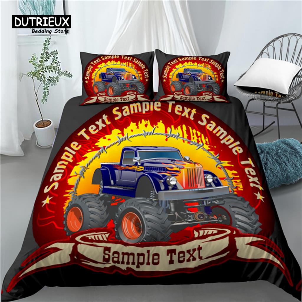 Home Living Luxury Cartoon Monster Truck Print 2/3Pcs Comfortable Duvet Cover PillowCase Bedding Set Queen King AU/EU/US Size