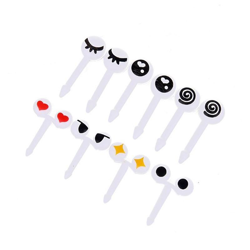Lovely 10Pcs Plastic Fruit Toothpick Lovely Eye Cartoon Forks Bento Decorative