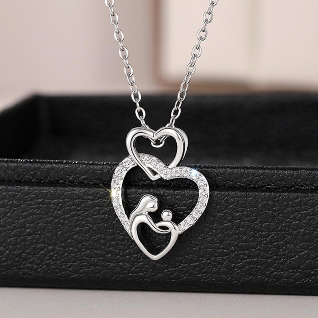 Double Heart Pendant Necklace Sentimental Sparkling Jewelry