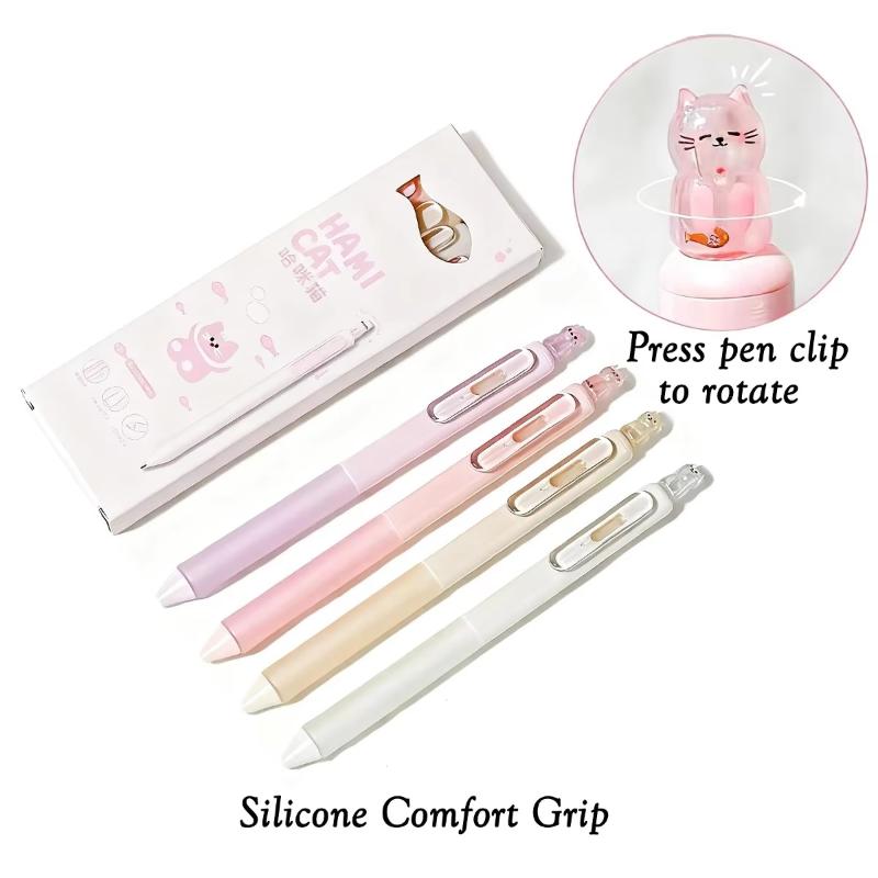 4Pcs Kawaii Cat Retractable Gel Pens 0.5Mm Fine Tip Smooth Writing For Office School Note Taking