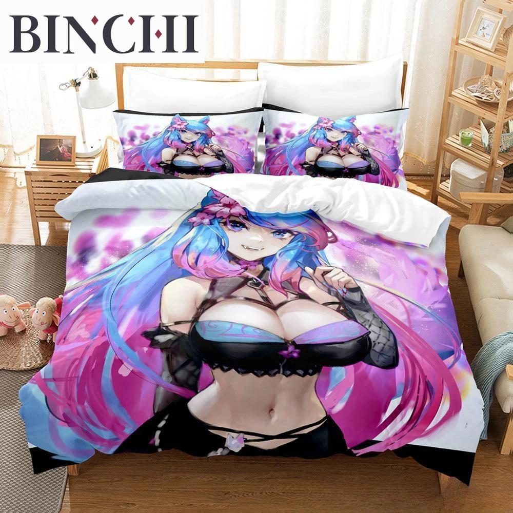 3D Anime Sexy Girls Silvervale Vtuber Bedding Collection Single Twin Full Queen King Size Bed Collection Adult Boys Bedroom Duvet Cover Collections