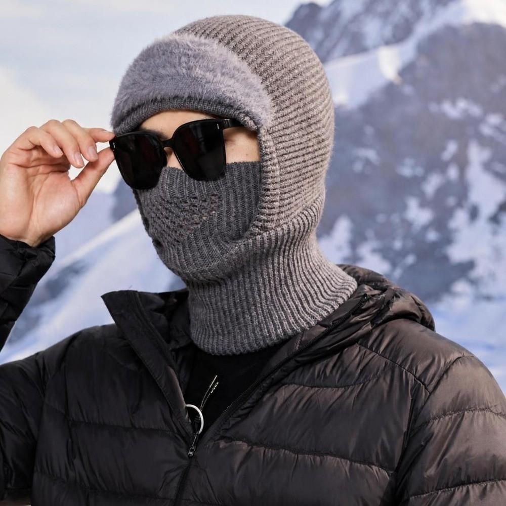 One Size Knitted Balaclava Hat Windproof Fleece Face Mask Hat Windproof Beanie Hat Outdoor Cycling