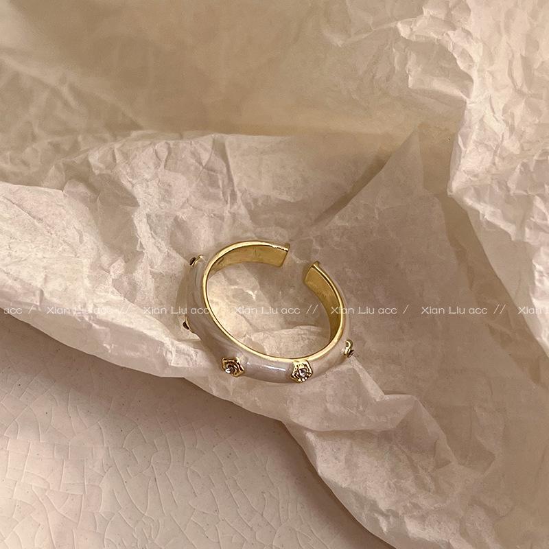 Vintage Enamel Drip Glaze Adjustable Open Ring – Women's Light Luxury Design