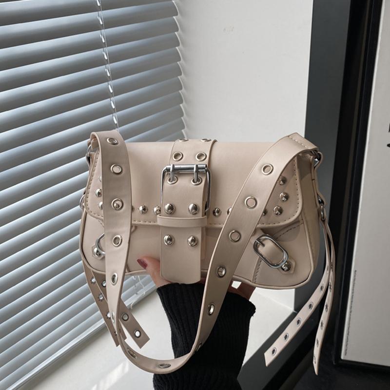 Bolsa de Axila Estilo Punk Tendência Bolsa de Axila Grande Capacidade Bolsa de Mão Estilo Vintage Bolsa de Ombro com Design de Rebites Para Mulheres