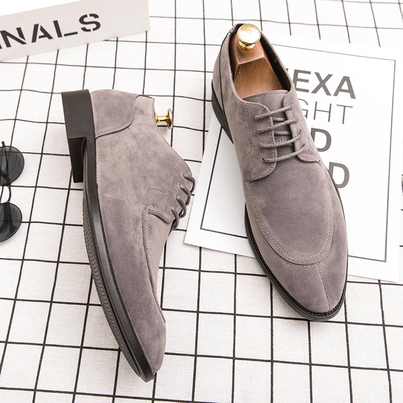 Fashion Suede Men Shoes Coffee Black  Breathable Lace-up Casual Shoes Oxfords Flock Handmade Dress Shoes