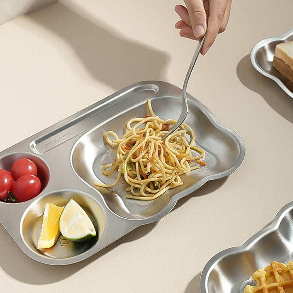 Multi Grids Children Divided Dinner Plate Square Shaped Stainless Steel Plate Kindergarten School
