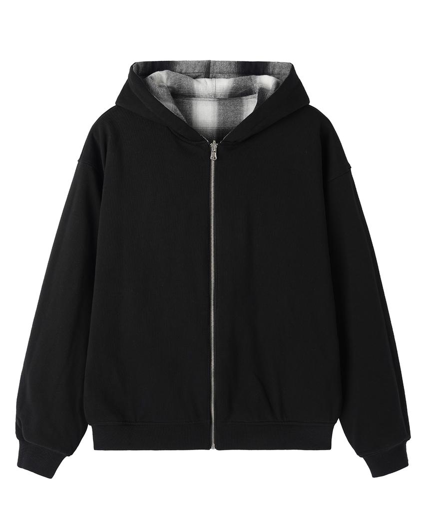 OPENYARD(OY) Reversible Check Hooded Jacket - Black